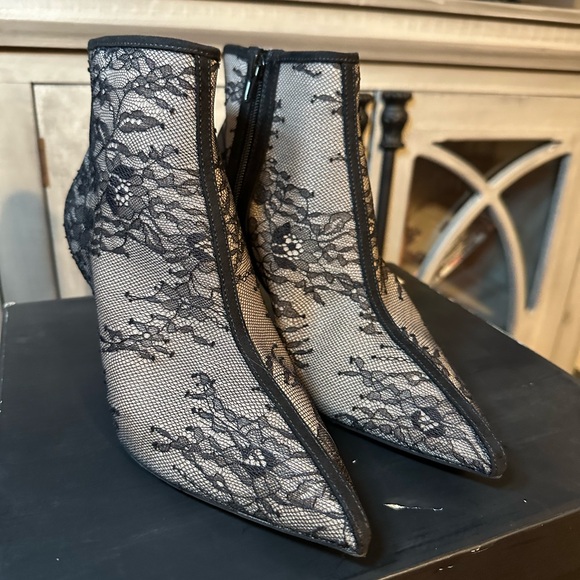 INC International Concepts Black Lace Pointed Toe Heeled Booties - Picture 2 of 8